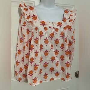 J. Crew Orange and Pink Floral Blouse